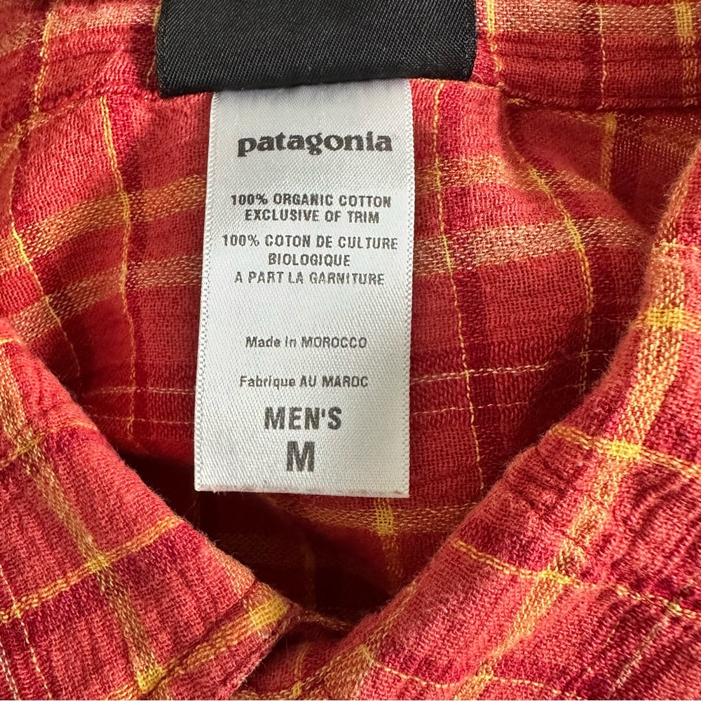 Patagonia Men’s Medium Red Yellow Plaid Organic Cotton Short Sleeve Shirt - Picture 3 of 6